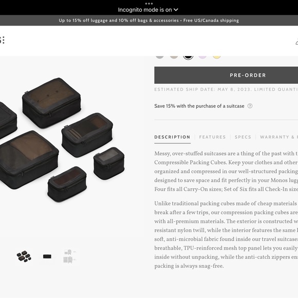 Monos Bags Monos Packing Cubes Set Of 6 Poshmark